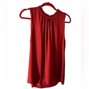 Loft Women's Red Sleeveless Ruffle-Neck Top Size Large
